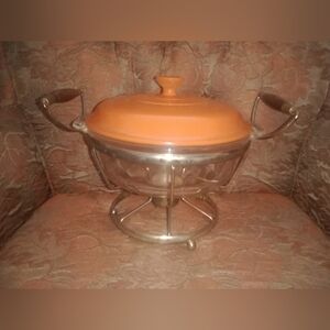 Vintage MCM Mid Century Fire King 2 Quart Serving Dish With Stand Retro Design